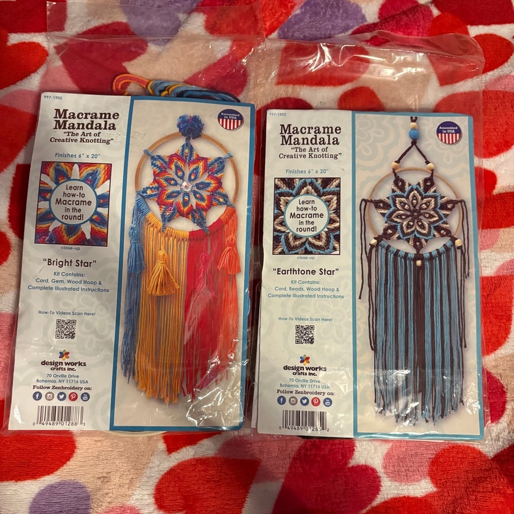 Macrame Mandala Art Sculpture - Vibrant Red and Earthy Blue